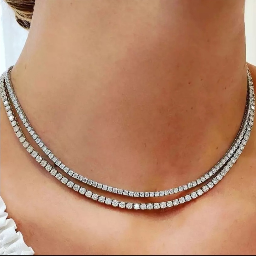 18” NEW 925 STERLING SILVER DIAMOND CHOKER NECKLACE,NICE NECKLACE,CUTE NECKLACE - Picture 2 of 4